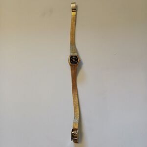 Vtg Elgin Women's Gold Dress Watch Quartz Diamond Black Dial EK230-007 READ